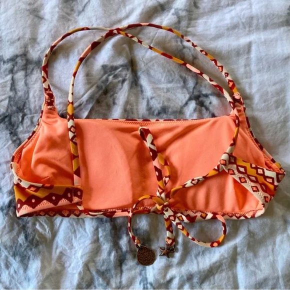 NWOT Aerie Orange Tan Tribal Print String Tie Padded Bandeau Bikini Top Size S - Picture 3 of 5